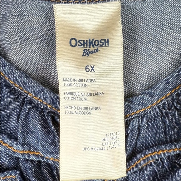 OSHKOSH B’GOSH Y2K Girls’ Chambray Denim A-Line Button Up Ruffle Collar Dress 6X - Picture 7 of 8